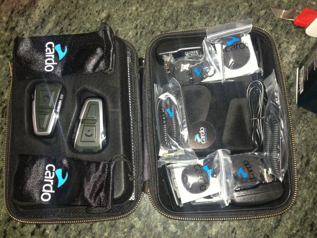 Cardo Systems Scala Rider Q3 bluetooth communication system comes in a neatly packed and protected case for long trips