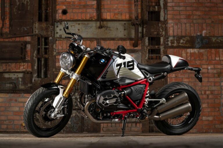 2023 BMW R NineT parked in front of a brick wall