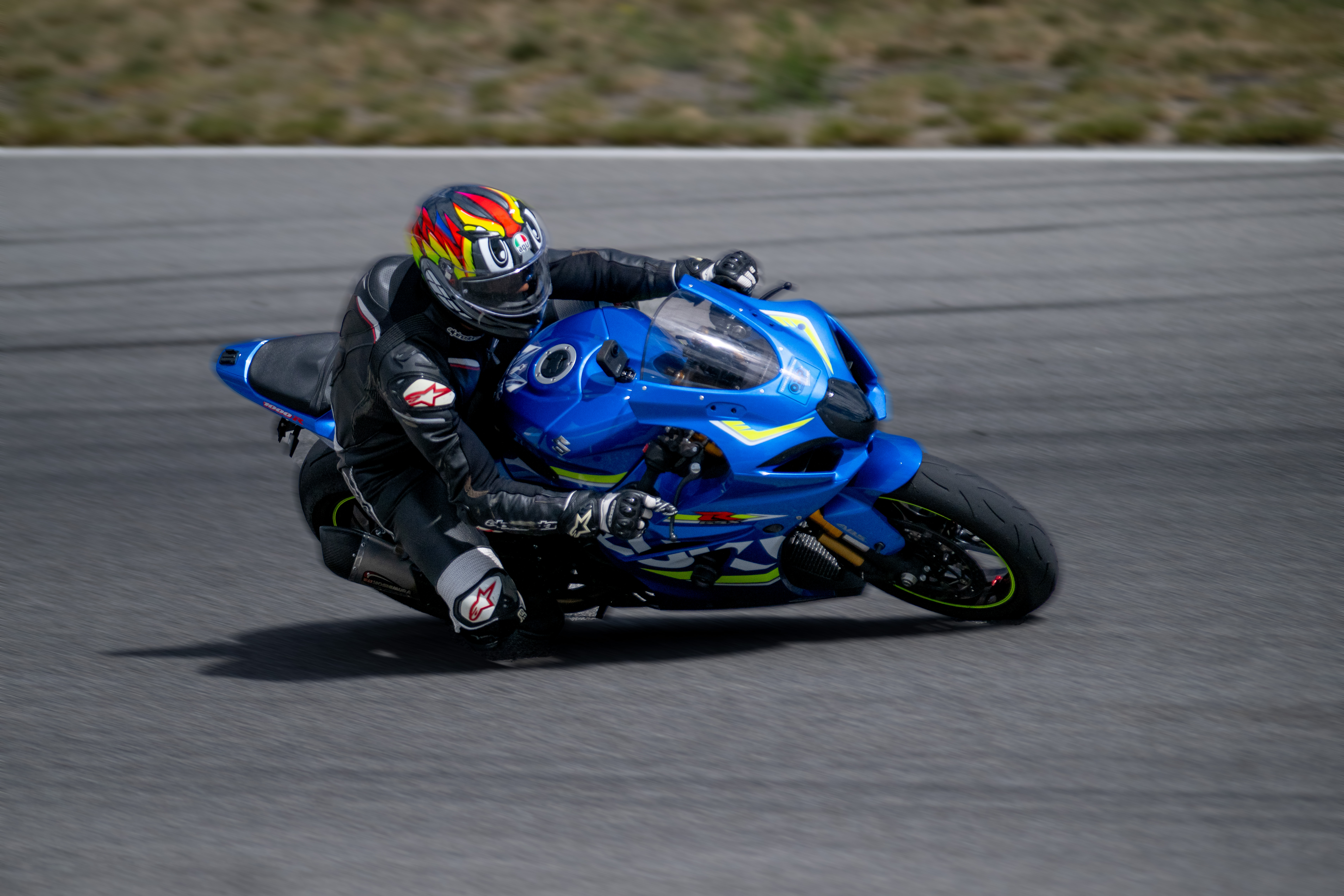 a blue Suzuki GSXR sportbike