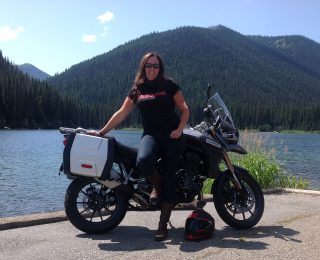 2012 Triumph Explorer on the shore of Lightning Lake